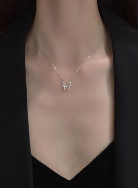 镂空蝴蝶镶钻项链女ins潮网红气质锁骨链小众设计感简约森系颈链