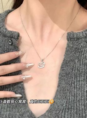 银色木马项链女款小众锁骨链高级感配饰ins小马项链送女友
