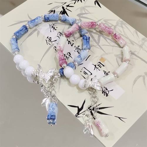 2024爆款中式竹节手链女古风蝴蝶小众设计感甜美百搭情侣学生手串