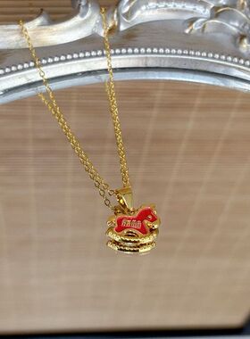 复古红色滴油小马本命年生肖马属马转运项链女轻奢高级感生日礼物