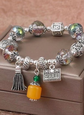 复古民族风高级平安扣招桃花转好运珐琅彩女款饰品手串