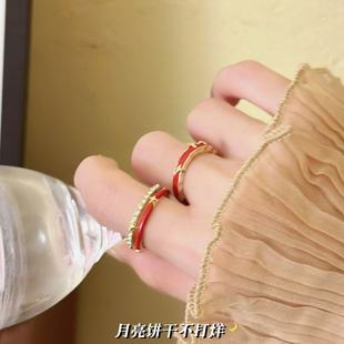 双层红色星星戒指女ins小众设计感开口可调节指环个性 百搭食指戒