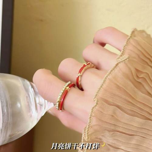 双层红色星星戒指女ins小众设计感开口可调节指环个性百搭食指戒