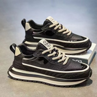 百搭潮流跑步鞋 透气皮面老爹鞋 男女通用系带厚底休闲运动鞋