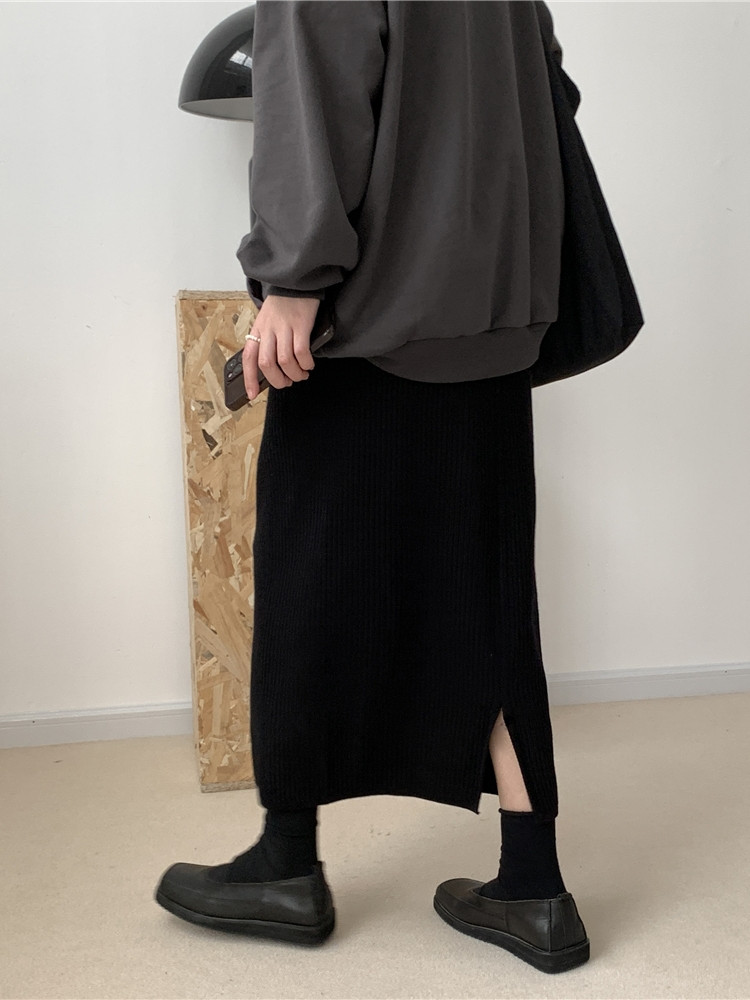 大码女装针织半身裙开叉直筒裙