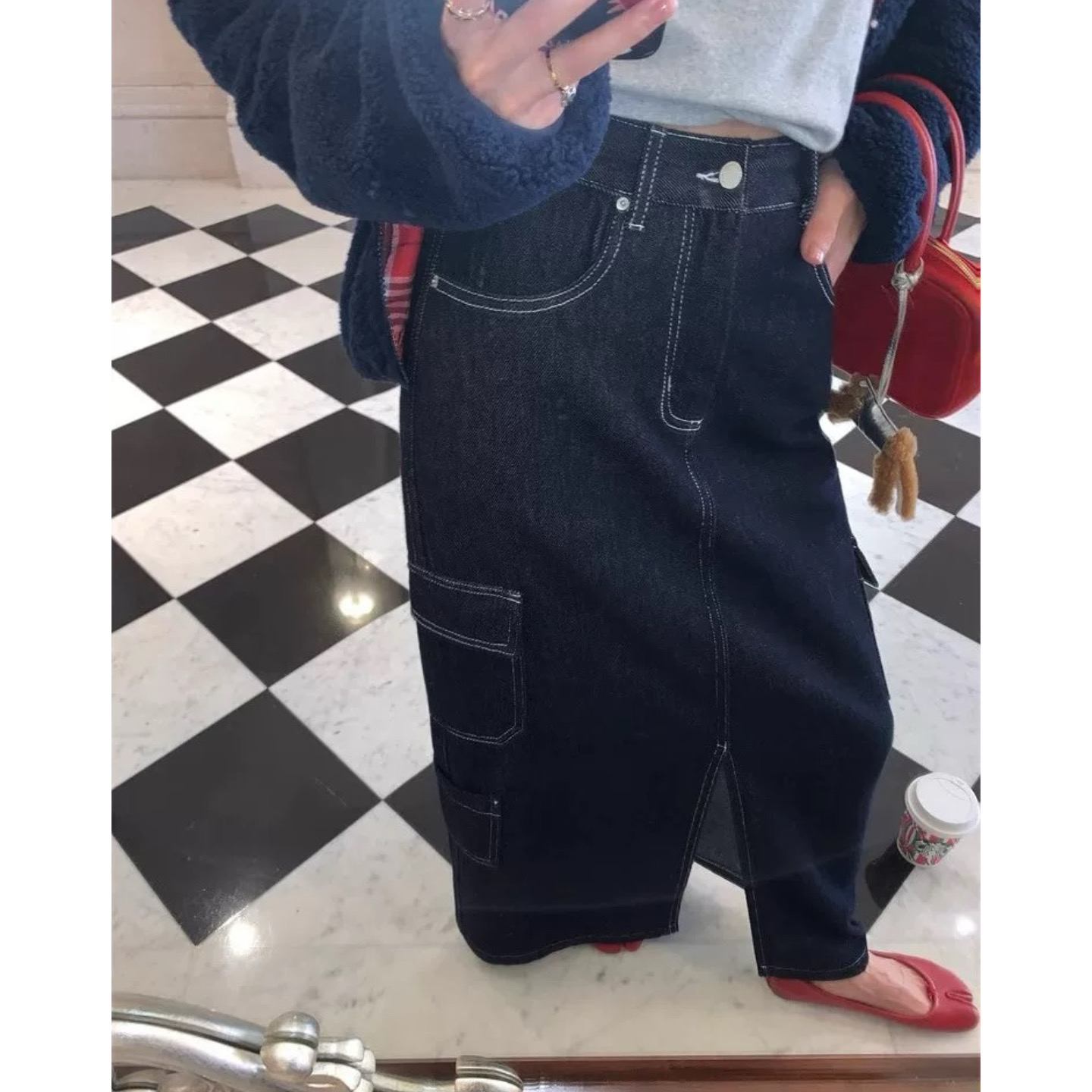 大碗plus定制大码女装微胖复古水洗牛仔半身裙秋季宽松显瘦中长裙