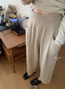 大码女装日系大口袋针织显瘦裤子