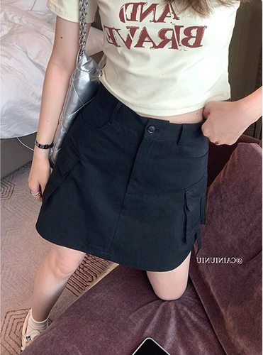 大码女装大口袋工装显瘦休闲短裙