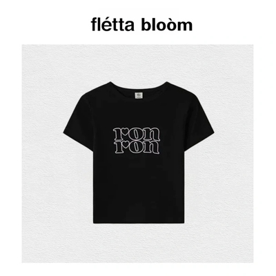 【现货】fletta bloom韩国小众Ron甜酷风空心字母印花修身短袖T恤