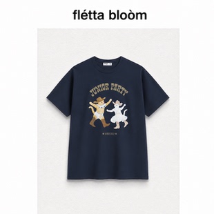 ●fletta bloom韩国小众OPEN YY宠物猫咪派对短袖韩系宽松T恤上衣