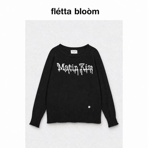 ●fletta bloom韩国小众matinkim针织毛衣MK做旧风一字肩斜肩毛衣