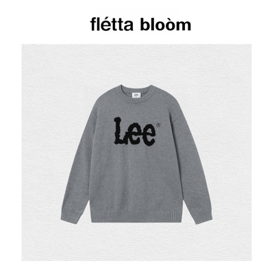 【现货】fletta bloom韩国Lee字母撞色宽松羊毛针织套头毛衣休闲