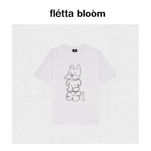 【现货】fletta bloom韩国小众 可爱小狗印花宽松休闲短袖情侣T恤
