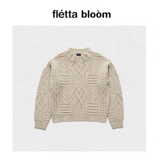 【现货】fletta bloom韩系女装八奶宽松毛衣女头套式麻花针织上衣