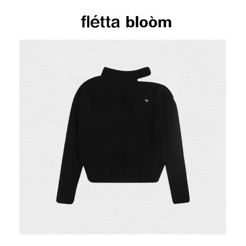 【现货】fletta bloom韩国Bohemseo针织领口破坏露肩金属标毛衣女