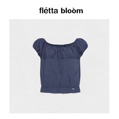 【现货】fletta bloom letter from格纹短袖衬衫女一字肩短款上衣
