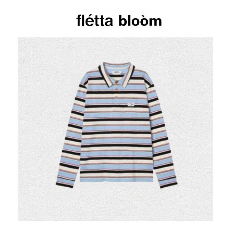 【现货】fletta bloom韩国小众aeae学院风条纹polo宽松T恤上衣