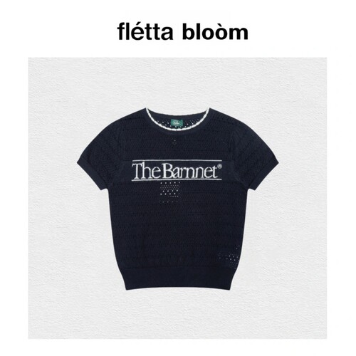 【现货】fletta bloom韩国TheBarnnet字母提花泡泡袖针织短袖T恤