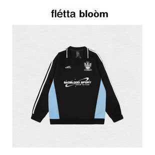 【现货】fletta bloom韩国badblood复古运动风polo衫翻领拼色卫衣