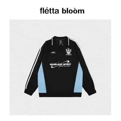 【现货】fletta bloom韩国badblood复古运动风polo衫翻领拼色卫衣