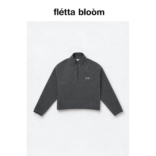 ●fletta bloom viaplain冬季新款韩国设计师刺绣绒面半拉链卫衣