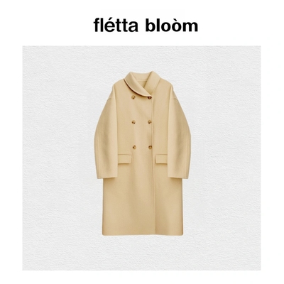 【现货】fletta bloom东大门简约双排扣羊毛双面呢中长款大衣外套