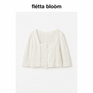 ●fletta bloom韩国女装smoothmood亚麻蕾丝拼接花边方领衬衫复古