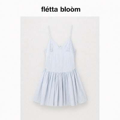 ●fletta bloom韩国女smoothmood简约百搭高腰V领褶皱吊带连衣裙