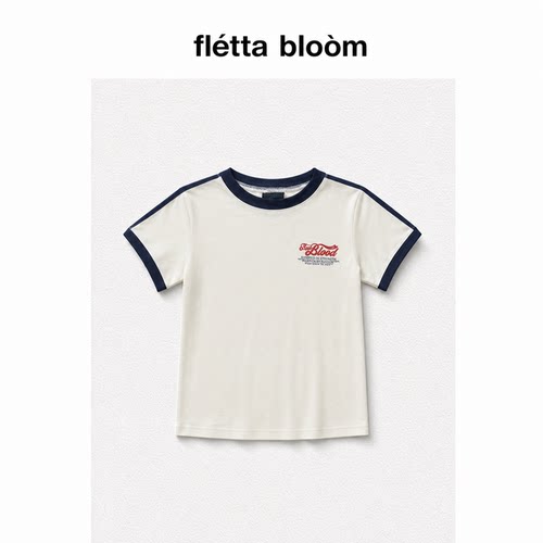 ●fletta bloom韩国badblood休闲徽标印花短袖T恤拼色辣妹短款