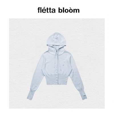 【现货】fletta bloom复古辣妹毛衣针织开衫女连帽短款外套上衣