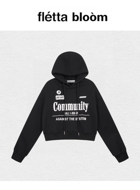 【现货】fletta bloom韩国小众潮牌发泡印花宽松RR短款连帽卫衣女