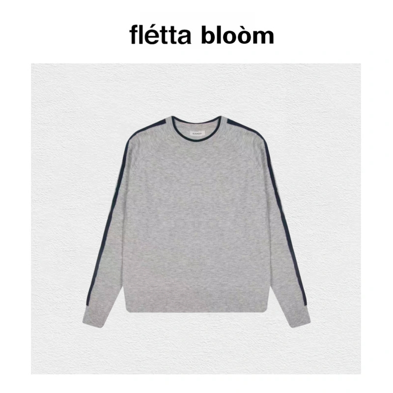 【现货】fletta bloom韩国Slowand圆领套头条纹边针织衫撞色毛衣
