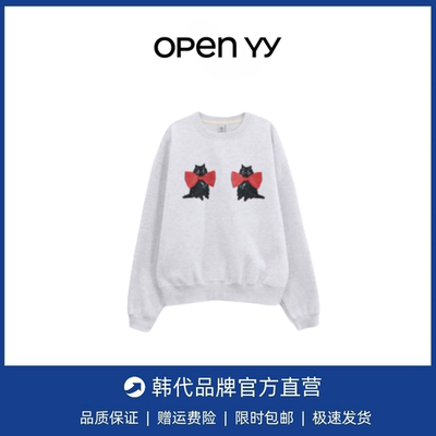 【现货】韩国小众姜涩琪宋雨琦宁艺卓同款猫咪蝴蝶结印花加绒卫衣