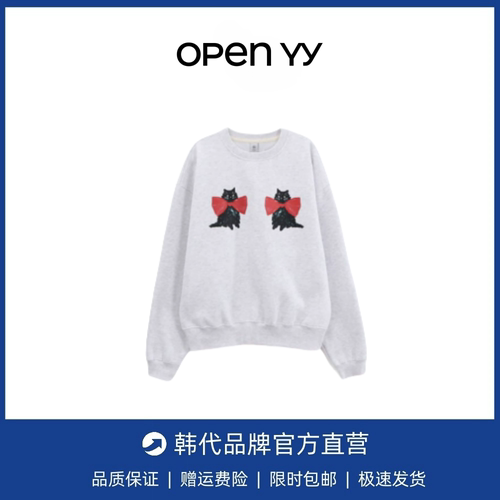 【现货】韩国小众姜涩琪宋雨琦宁艺卓同款猫咪蝴蝶结印花加绒卫衣