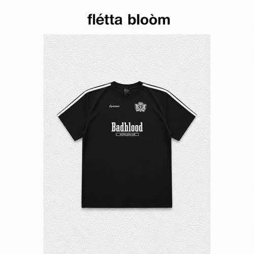 ●fletta bloom韩国badblood bcac系列宽松T恤夏V领短袖球衣上衣