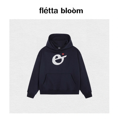 【现货】fletta bloom韩国潮牌aeae波点贴布刺绣卫衣连帽加绒帽衫