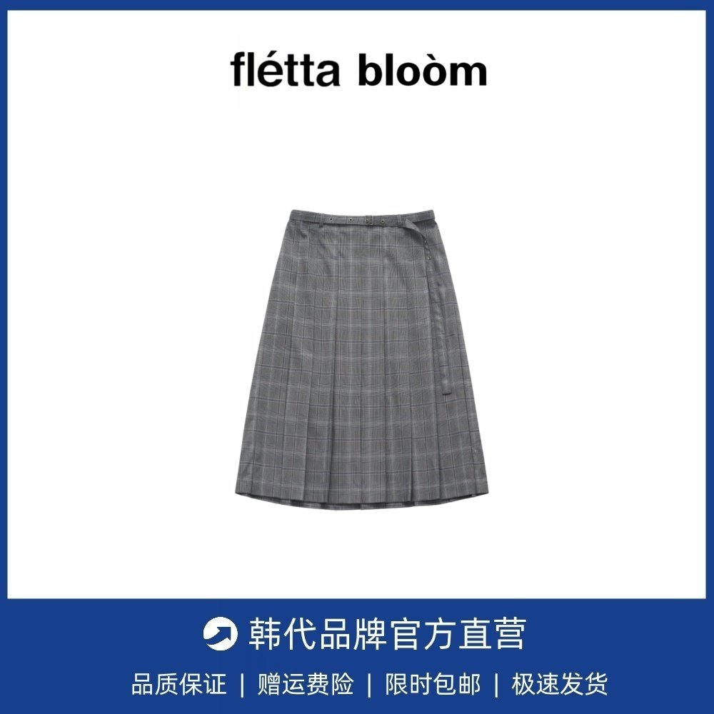 【现货】fletta bloom韩版复古高腰显瘦格子腰带半身裙中长百褶裙,女装/女士精品,大码半身裙,淘宝优惠券,粉丝福利购,淘宝优惠卷