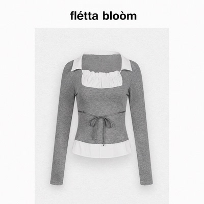 ●fletta bloom韩国Notyourrose复古拼色假两件撞色拼接T恤上衣女