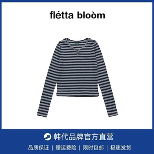 【现货】fletta bloom韩国小众复古条纹修身打底衫休闲T恤