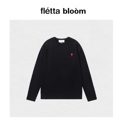【现货】fletta bloom长袖T恤小爱心刺绣圆领打底衫休闲宽松上衣