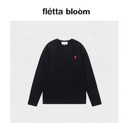 【现货】fletta bloom长袖T恤小爱心刺绣圆领打底衫休闲宽松上衣