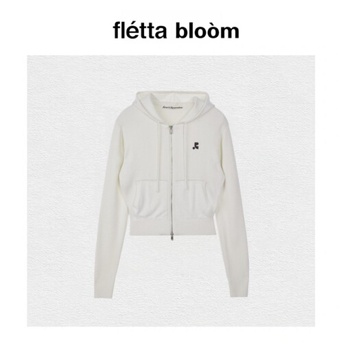 【现货】fletta bloom韩系女装拉链连帽针织毛衣开衫修身短款外套