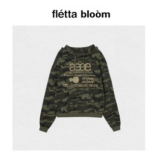 【现货】fletta bloom韩国小众AEAE字母印花迷彩宽松连帽卫衣上衣