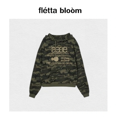 【现货】fletta bloom韩国小众AEAE字母印花迷彩宽松连帽卫衣上衣