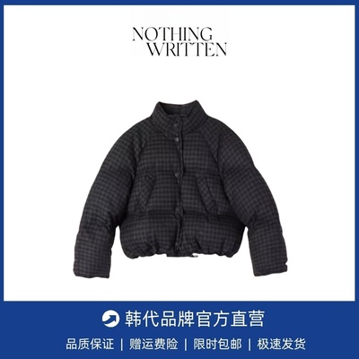 【现货】韩国小众nothingwrritten羊毛格纹羽绒服白鸭绒短款外套