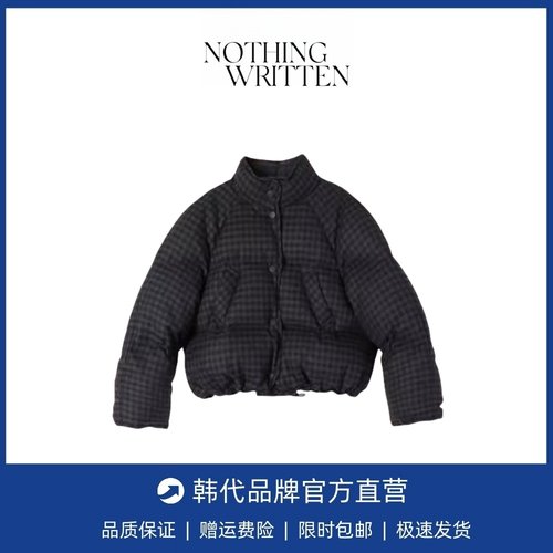 【现货】韩国小众nothingwrritten羊毛格纹羽绒服白鸭绒短款外套