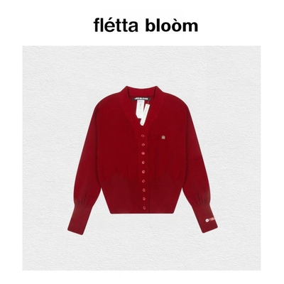 【现货】fletta bloom美式复古V领针织开衫早秋毛衣外套上衣女