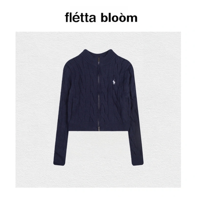 【现货】fletta bloom小马标刺绣麻花拉链毛衣绞花羊毛针织女开衫