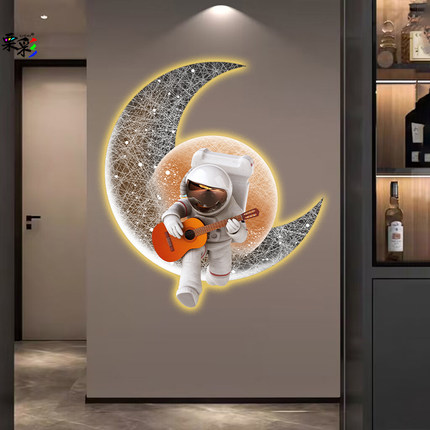 高级感宇航员入户玄关装饰画带led氛围灯画创意餐厅过道发光挂画