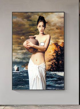 美女挂画酒店卫生间油画美女装饰画卧室床头宾馆美容院洗手间壁画